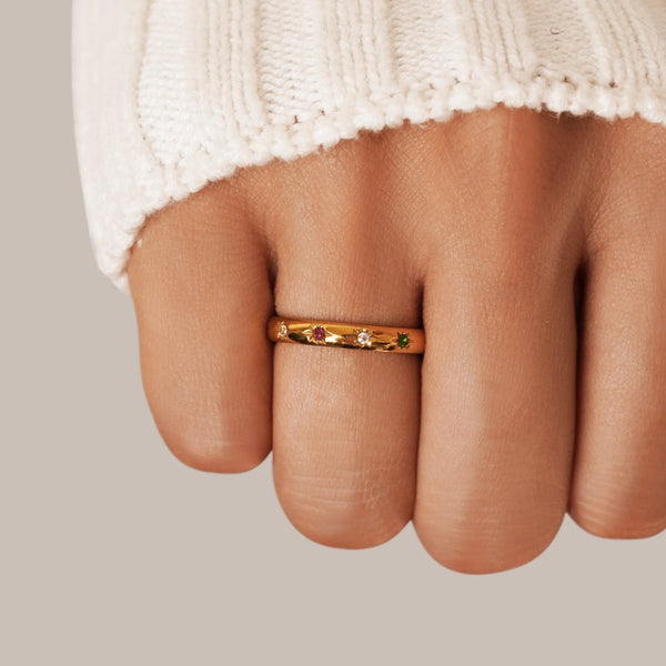 Talia – Goldring mit bunten Kristallen