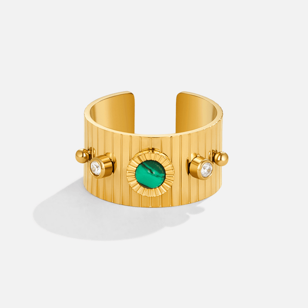 Dakota – Breiter Vintage Goldring mit Steinbesatz