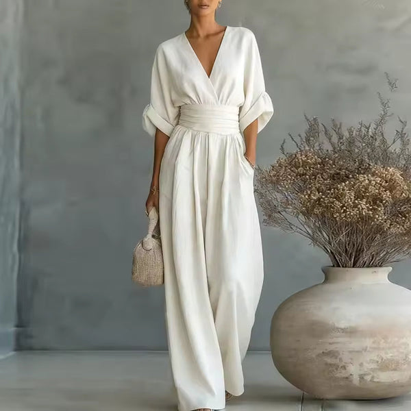 Georgina - eleganter Jumpsuit mit tiefem V-Ausschnitt und weitem Bein