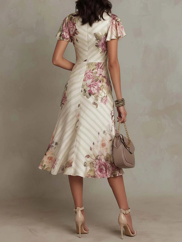 Alba - elegantes Retro-Satin-Midikleid mit Blumenmuster