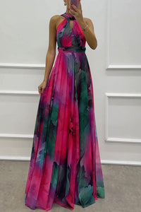 Elaine - Tüll-Maxikleid mit Blumenprint, Cut-Outs und Neckholder-Bindung