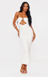 Nina™ - weißes taillenbetontes Bandeau-Kleid mit Paspeln