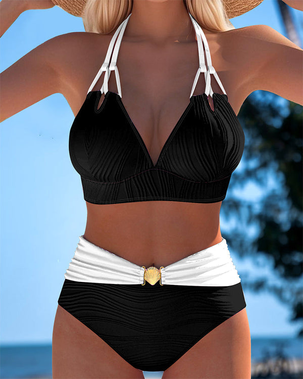 Lily™ | Hochtaillierter Badeanzug mit doppelten Trägern und Kontrastfarbe