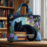 Handgefertigte Tasche | Schwarze Katze zwischen Büchern
