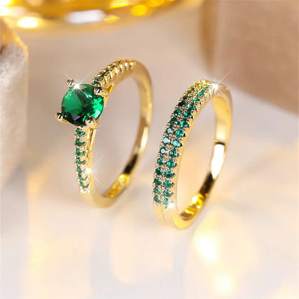 Serena Smaragd Doppelring Goldset