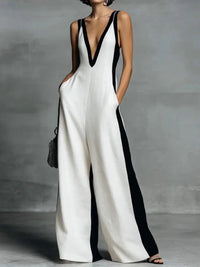 Celine - Jumpsuit mit weitem Bein, Colour-Blocking in Schwarz-Weiß