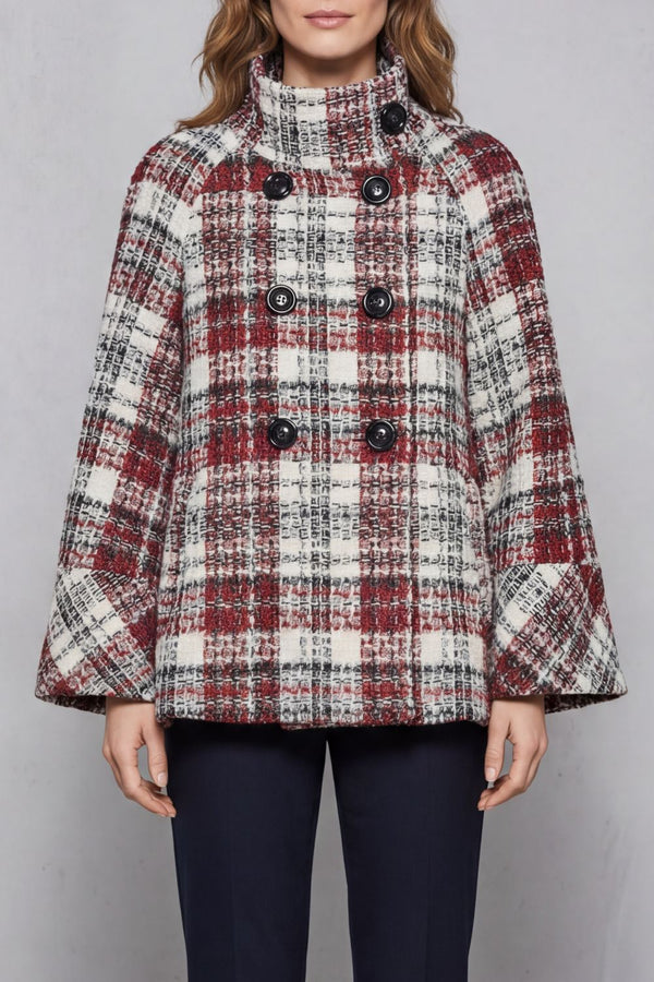 Opal™ | Vintage-Karo Flare Wollmantel im Cape-Stil