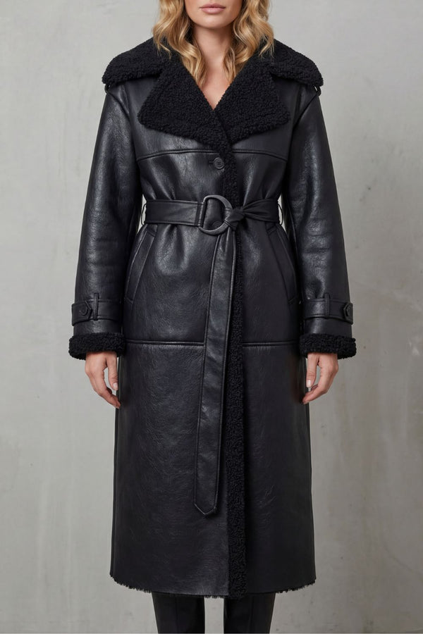 Nell™ | Kuscheliger Oversize Shearling-Mantel mit Gürtel