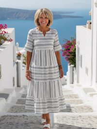 Parisa - gestreiftes Stufen-Midikleid mit Kurzarm