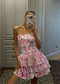 Cecilia - Trägerloses Blumen Kleid