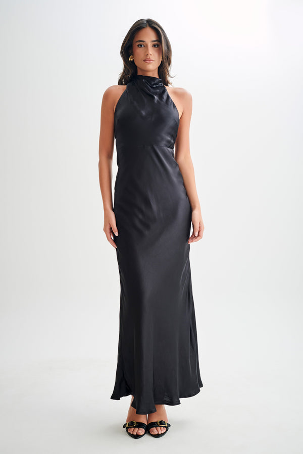 Aisha™ - Satin-Maxikleid mit Wasserfall-Ausschnitt
