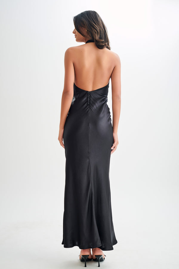 Aisha™ - Satin-Maxikleid mit Wasserfall-Ausschnitt