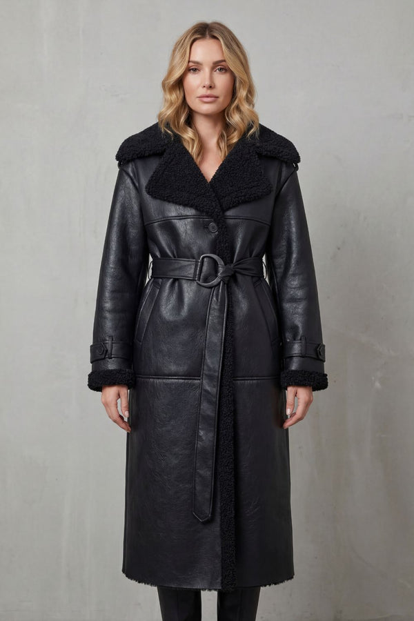 Nell™ | Kuscheliger Oversize Shearling-Mantel mit Gürtel
