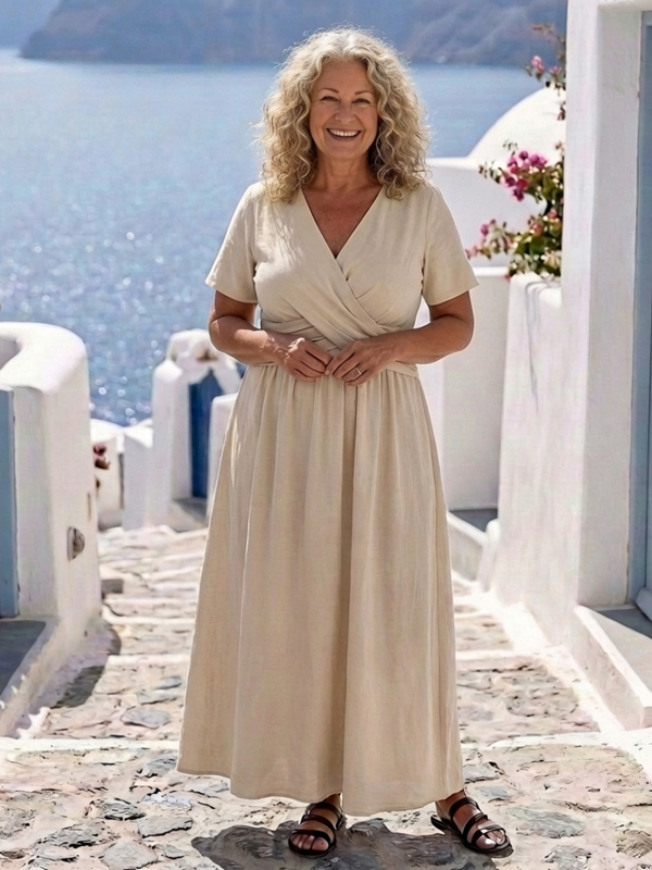 Alvara - Wickel-Midikleid mit V-Ausschnitt und Kurzarm