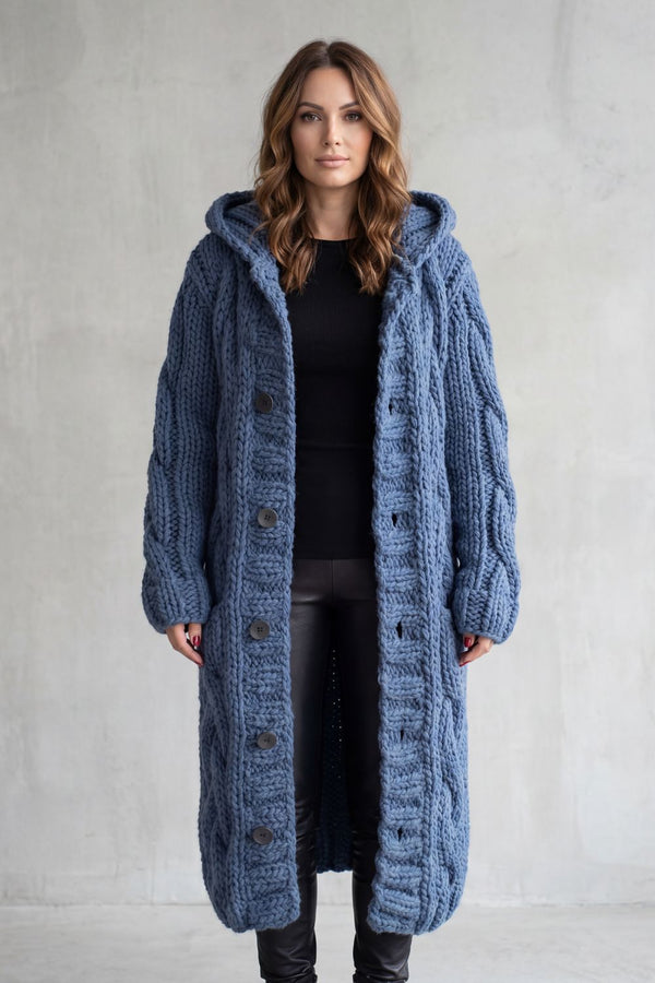 Primrose™ | Oversize Strickmantel mit Kapuze und Zopfmuster