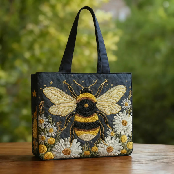 Handgefertigte Tasche | Biene auf Gänseblümchen und Sternen