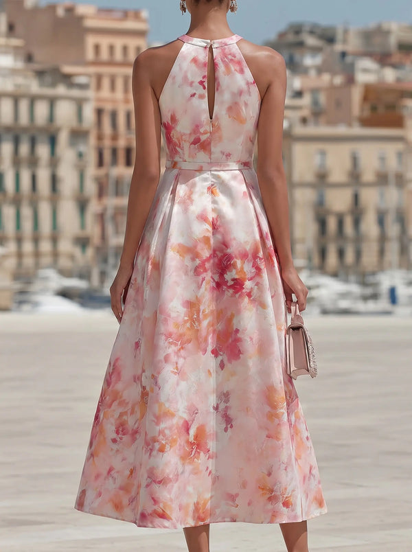 Violetta - Midikleid mit Neckholder und Aquarell-Blumenmuster