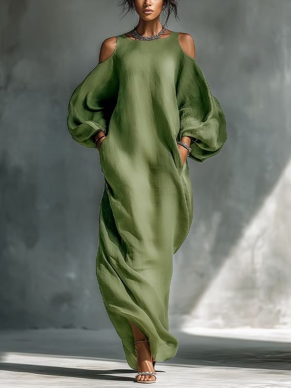 Georgina - hellgrünes schulterfreies Maxikleid