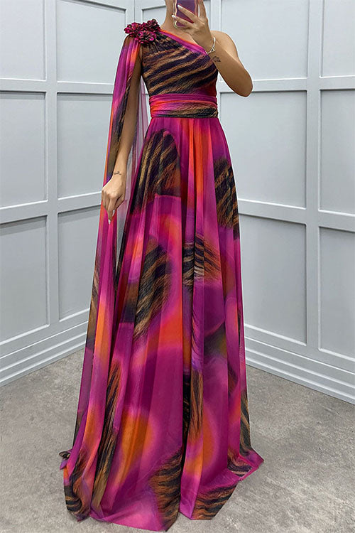 Lilliagirl - schulterfreies Chiffonkleid mit Print