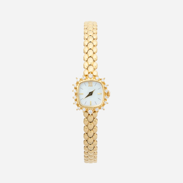 Isabella – Goldene Uhr mit rundem Gliederarmband.