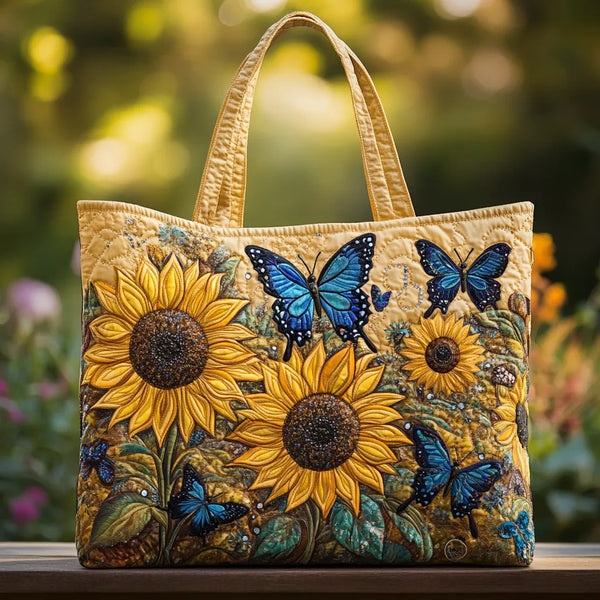 Handgefertigte Tasche | Sonnenblumen und blaue Schmetterlinge