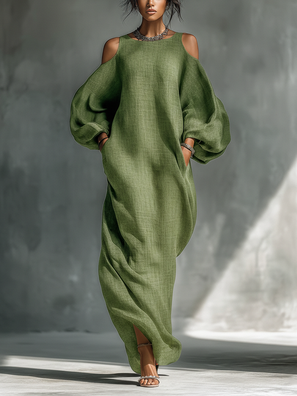 Georgina - hellgrünes schulterfreies Maxikleid