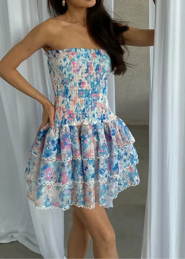 Kaylee - Trägerloses Blumen Kleid