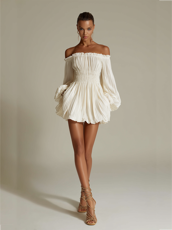Lily - plissiertes Kleid in Elfenbein