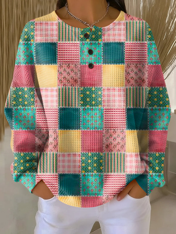 Claudia™ | Patchwork-Pullover in Rosa und Türkis