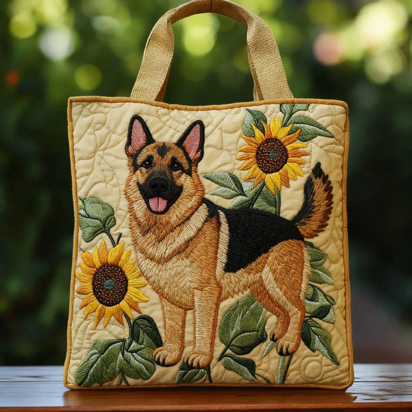 Handgefertigte Tasche | Deutscher Schäferhund mit Blumen