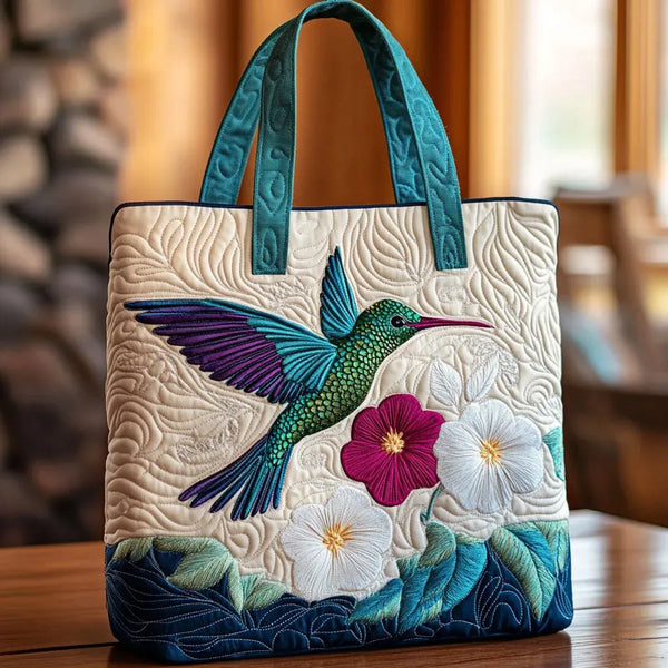 Handgefertigte Tasche | Kolibri und weiße Blüte
