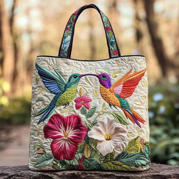 Handgefertigte Tasche | Kolibri und weiße Blüten