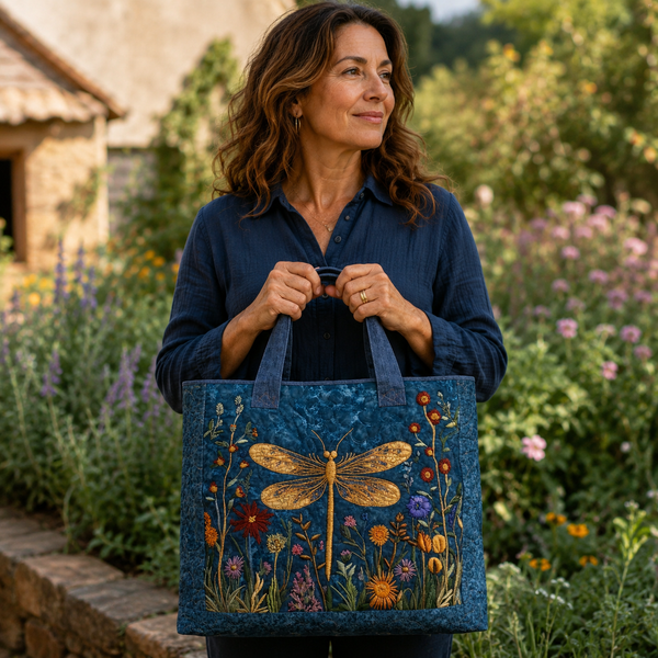 Handgefertigte Tasche | Goldene Libelle