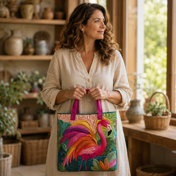 Handgefertigte Tasche | Regenbogen-Flamingo