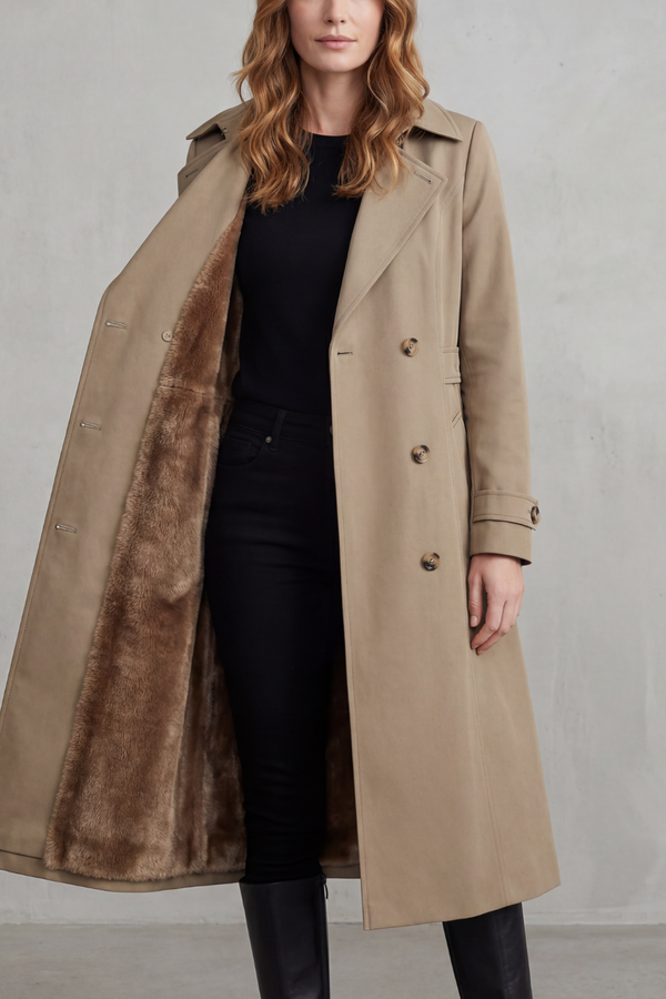 Xanthe™ | Zweireihiger Wintermantel mit Kunstfell-Futter