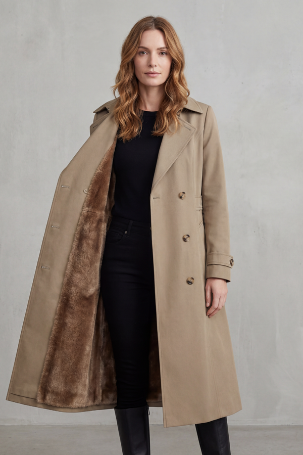 Xanthe™ | Zweireihiger Wintermantel mit Kunstfell-Futter