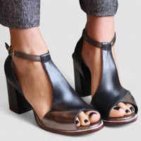 Nadaria - Schwarze High-Heel-Sandaletten mit offener Patchwork-Zehenpartie