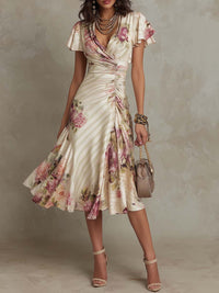 Alba - elegantes Retro-Satin-Midikleid mit Blumenmuster
