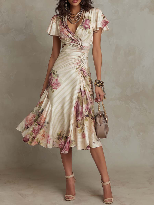 Alba - elegantes Retro-Satin-Midikleid mit Blumenmuster