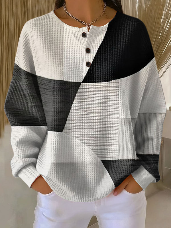 Carmen™ | Patchwork-Pullover in Schwarz und Weiß