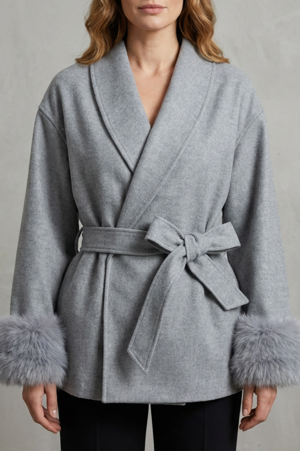 Meredith™ | Eleganter Wollmantel mit Kunstfell-Manschetten