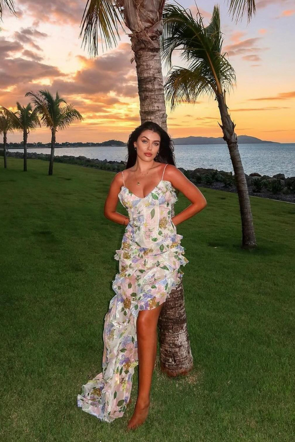 Arlina™ - weißes Rüschenkleid mit Blattmuster