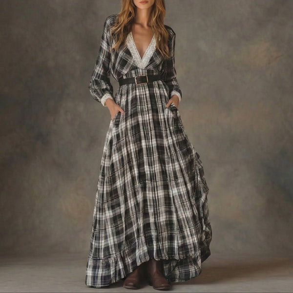 Marisela - Karo-Maxikleid mit Gürtel