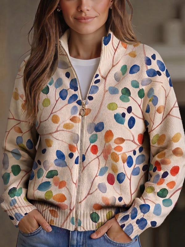 Anja™ | Strickjacke mit buntem Blättermuster