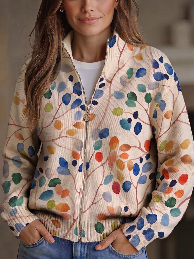 Anja™ | Strickjacke mit buntem Blättermuster