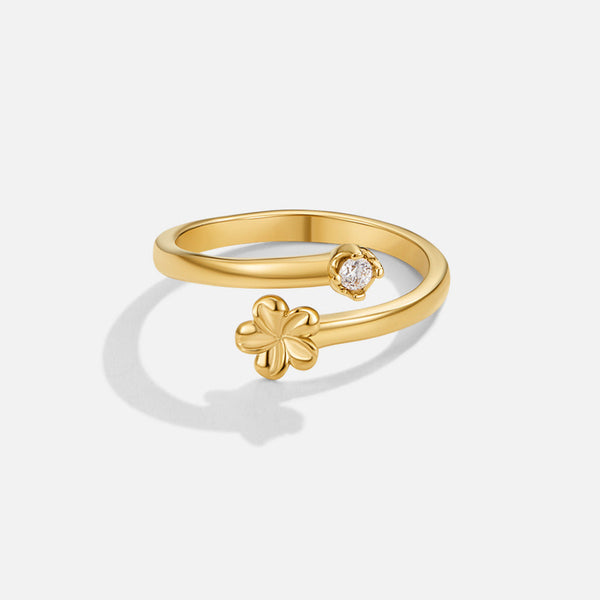 Floria – Offener Ring mit Blume und Kristall