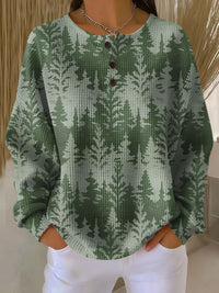 Julia™ | Grüner Pullover mit Tannenwald-Motiv