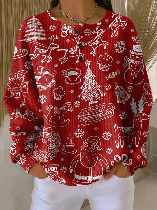 Sara™ | Roter Weihnachtspullover mit weißen Motiven