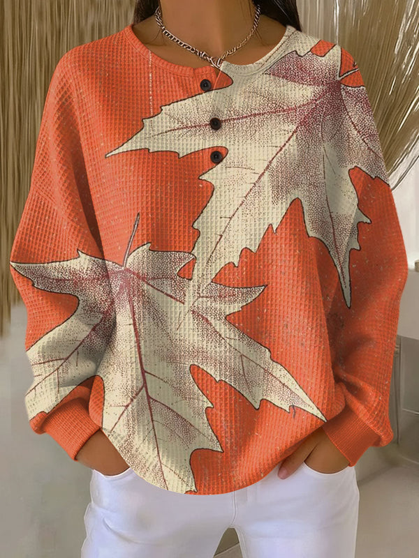 Teresa™ | Oranger Pullover mit Herbstblättern