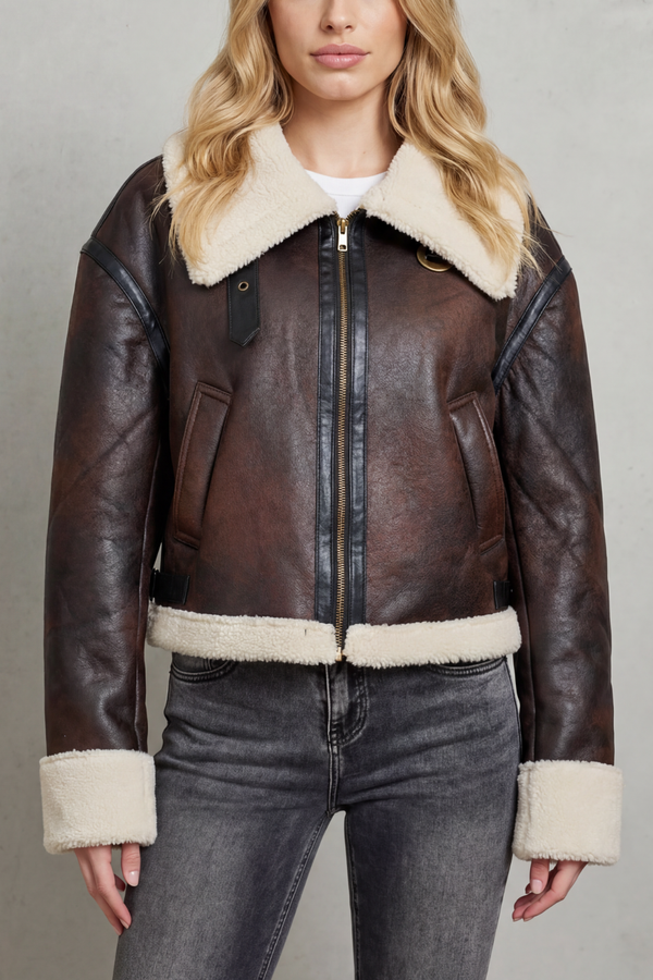 Yolanda™ | Cropped Aviator-Jacke mit Shearling-Besatz